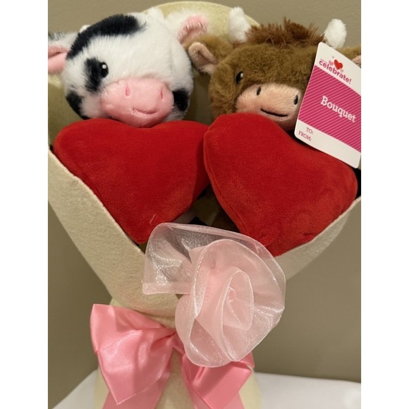13" BROWN & SPOTTED COWS Way To Celebrate Valentine Plush Bouquet 2026 Highland - Picture 3 of 3